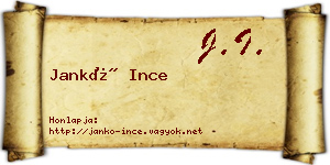 Jankó Ince névjegykártya